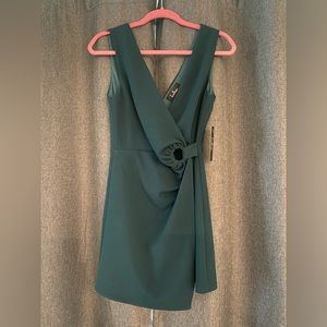 BRAND NEW Wrapped In Your Arms Forest Green Faux-Wrap Mini Dress